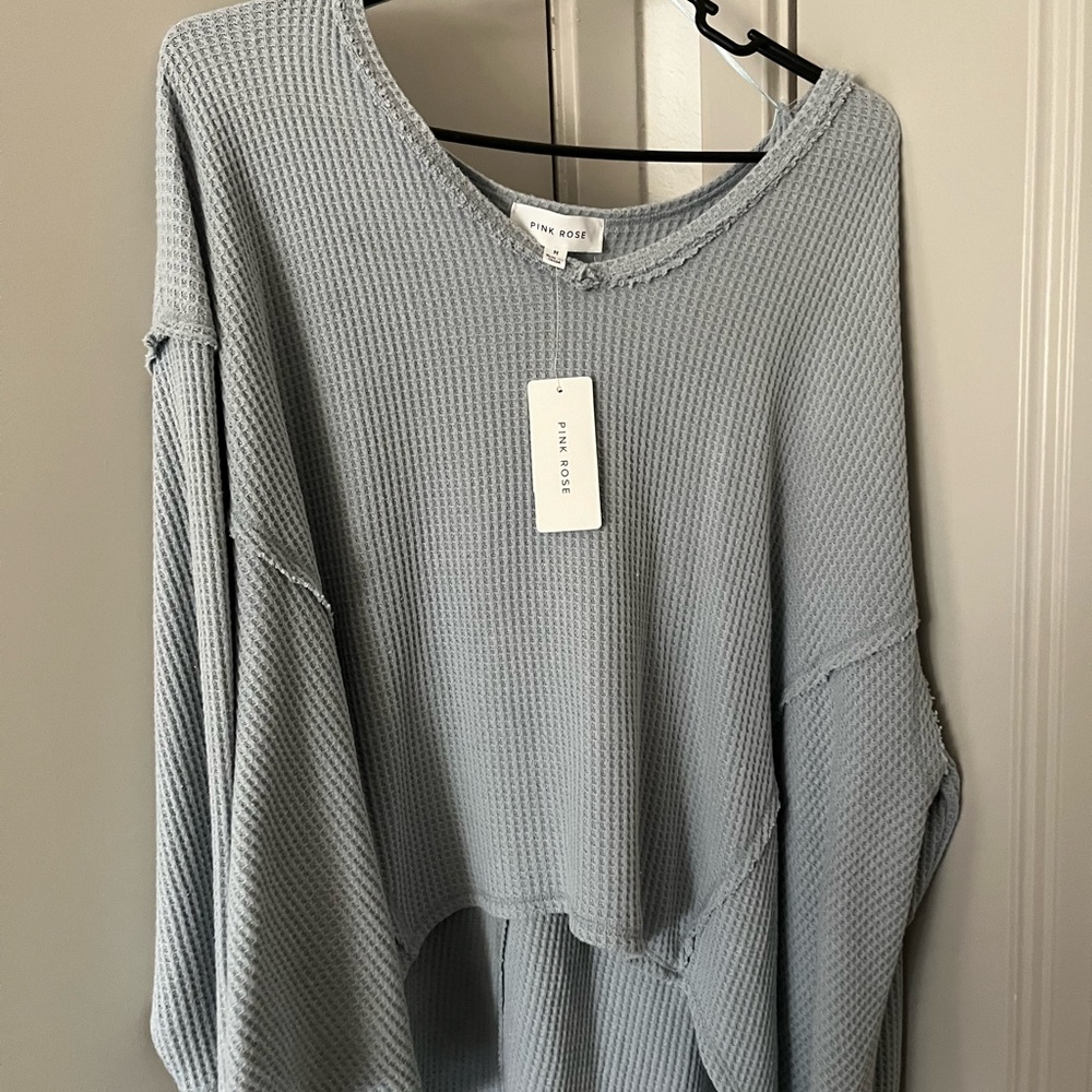 Pink Rose Gray Crew Neck Sweater Relaxed Fit